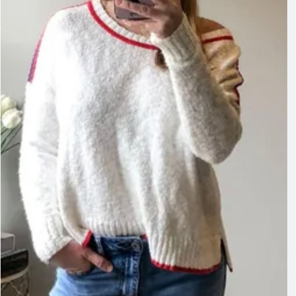 EUC American Eagle Knitwear  Tunic pullover Ivory/Red Sweater S/M